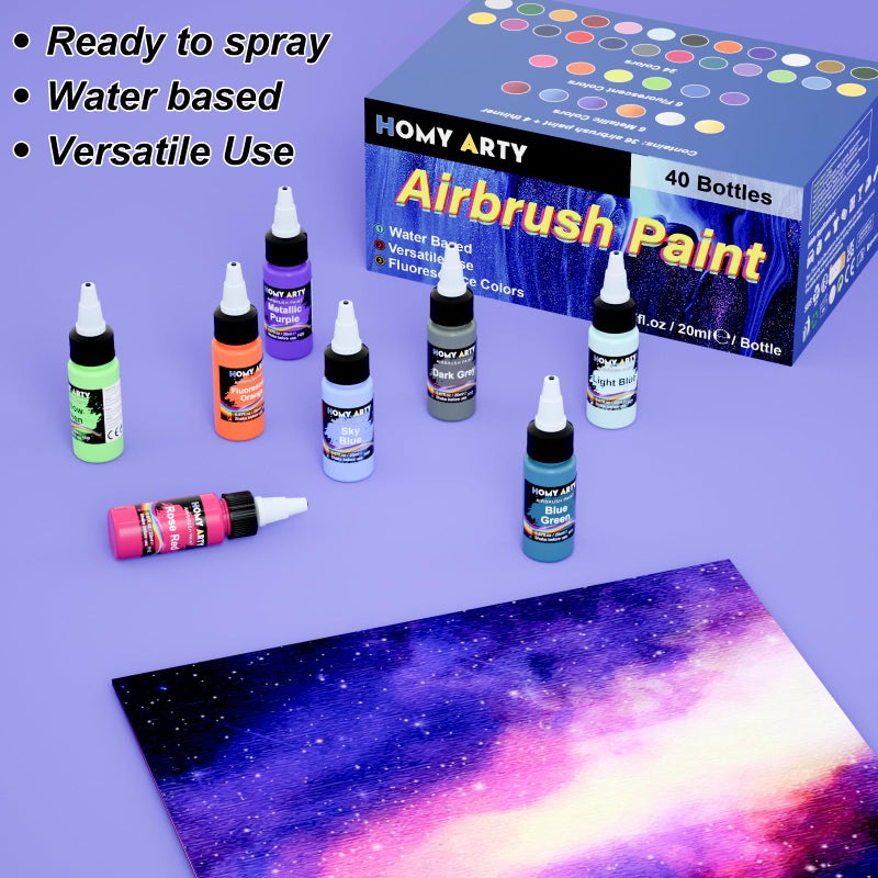 HOMY ARTY Airbrush Paint - 36 Colors with 4 Thinner, Ready to Spray Airbrush Paint Set, Water-Based Acrylic Air brush Paints for Metal, Plastic Models, Canvas, Wood - 40 Bottles - Image 5